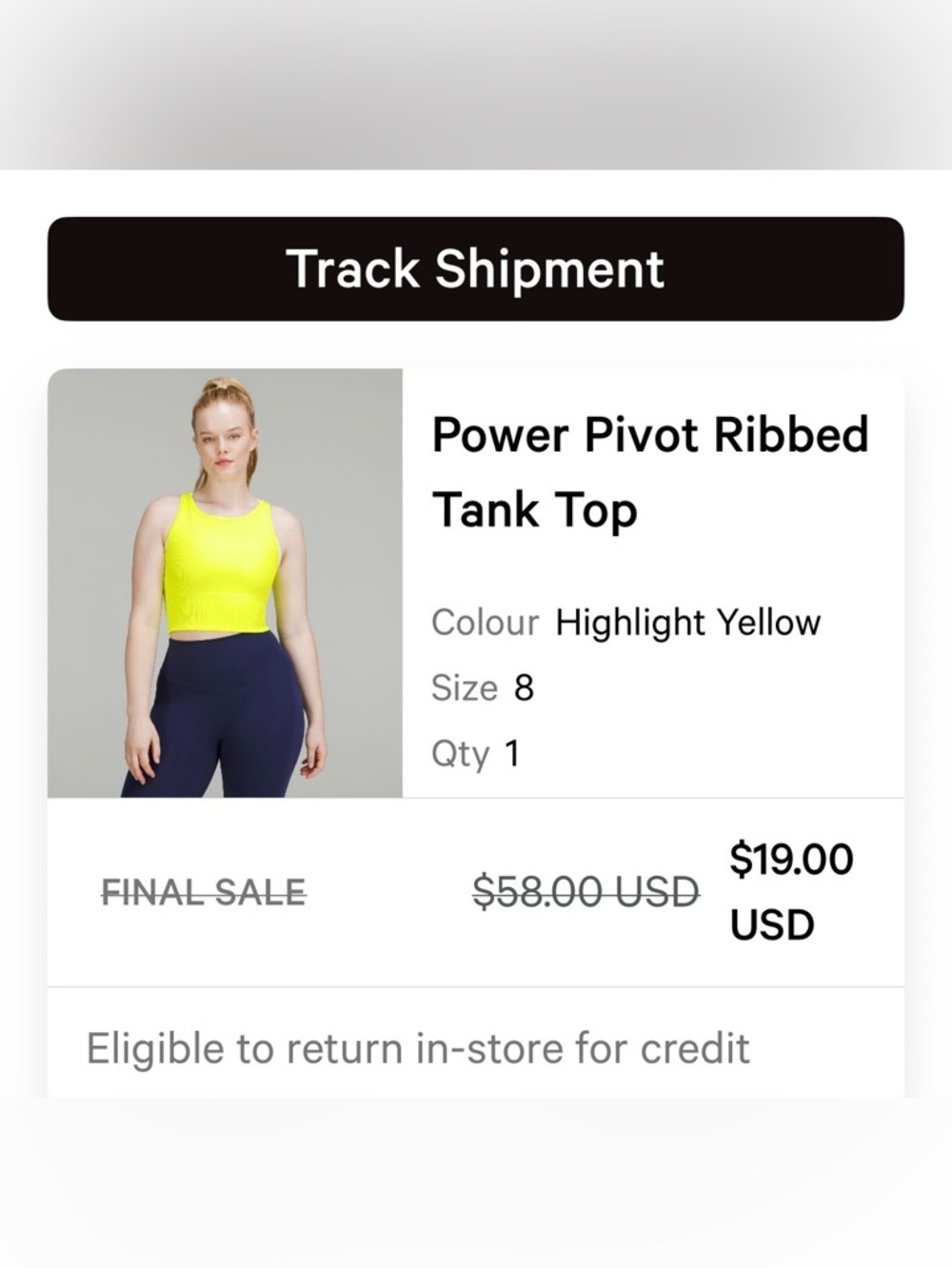 Lululemon Power Pivot Ribbed Tank in Highlight Yellow Size 8 - Picture 7 of 11